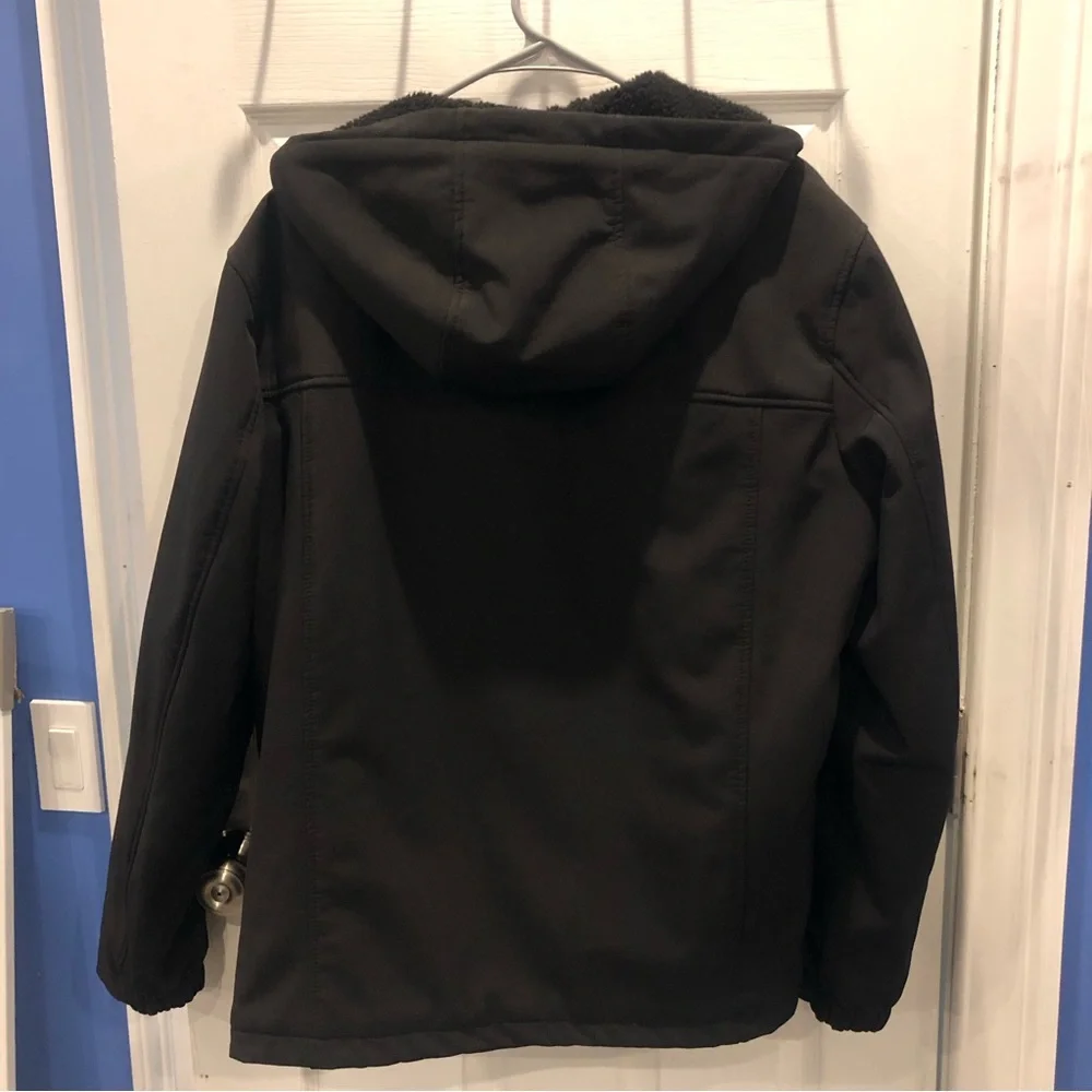 Tommy Hilfiger Hooded Black Sherpa Jacket L - Picture 2 of 13